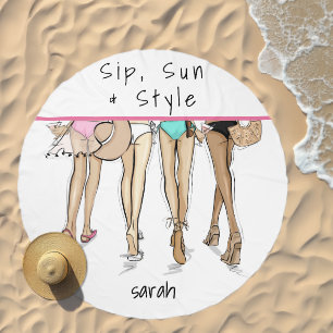 Sip Sun & Style Bikini Bathing Suit Fashion Custom Beach Towel