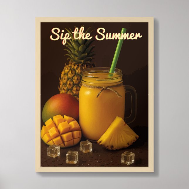 Sip the Summer – Mango Pineapple Smoothie Framed Art (Framed Front)