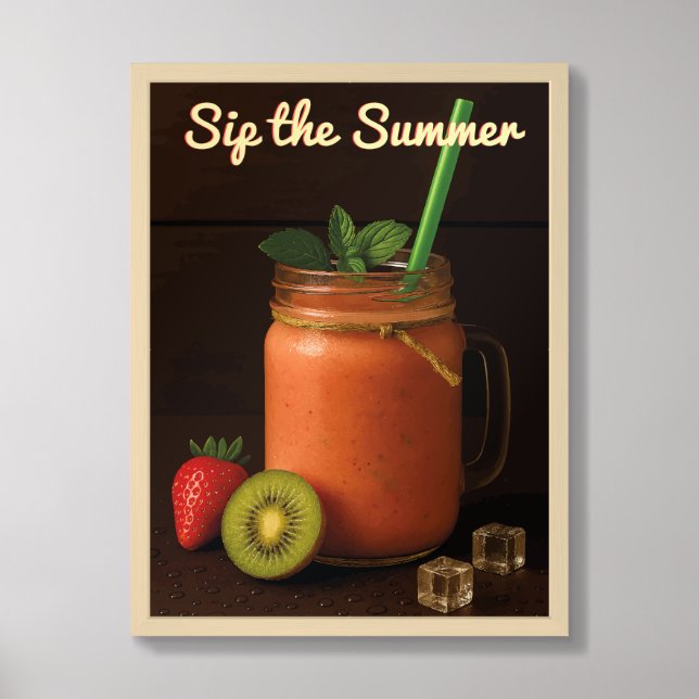 Sip the Summer – Strawberry Kiwi Smoothie Framed Art (Framed Front)