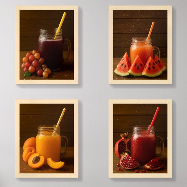 Sip the Summer – Warm Fruits Framed Wall Art Set (Front)