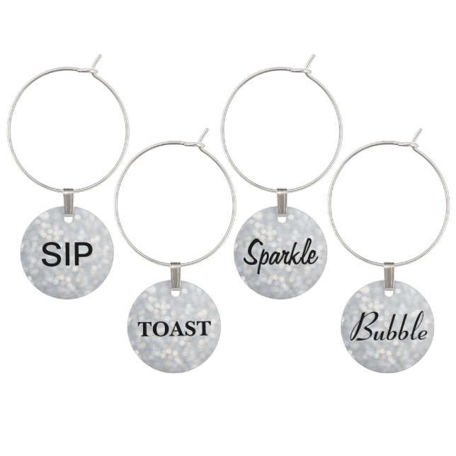 Sip, Toast, Sparkle, Bubble Wine Charms (Staggered)
