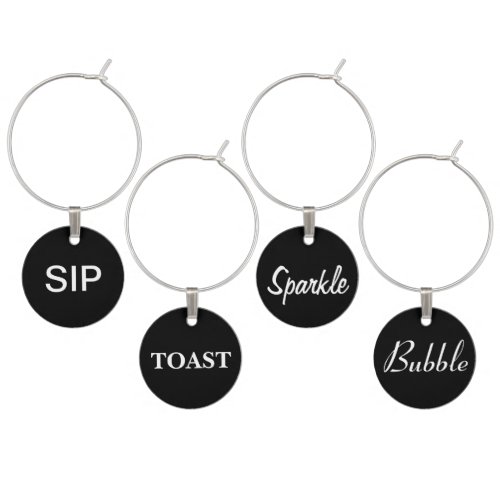 Sip Toast Sparkle Bubble Wine Charms on Black