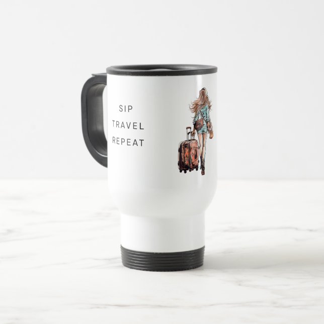 Sip, Travel, Repeat Custom Photo Personalized Travel Mug (Front Left)