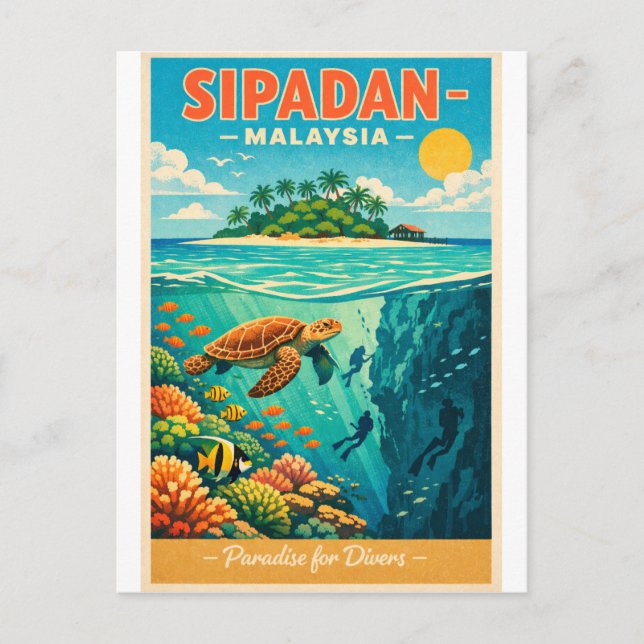 Sipadan Island, Malaysia, in a vibrant Postcard (Front)