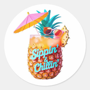 Sippin’ & Chillin’ Tropical Party Design Classic Round Sticker