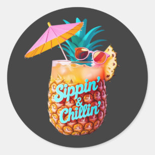 Sippin’ & Chillin’ Tropical Party Design Classic Round Sticker