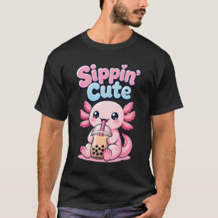 Sippin Cute Kawaii Axolotl Bubble Tea T-Shirt