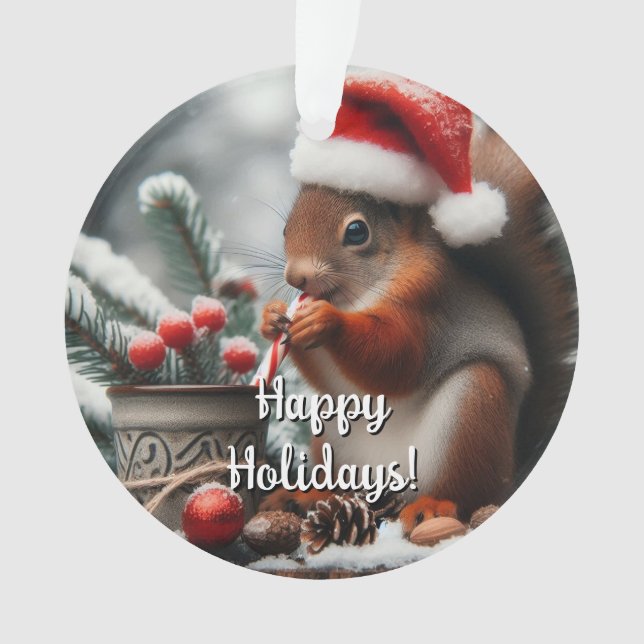 Sippin Squirrel Christmas Holiday Ornament (Front)