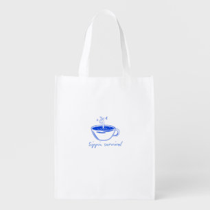 Sippin Survival" Minimalist Coffee Graphic Tee Grocery Bag