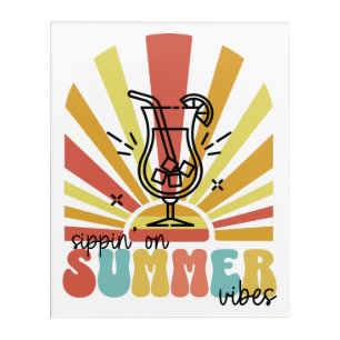 Sipping On Summer Vibes, Retro Sun, Cocktail Glass Acrylic Print