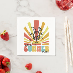 Sipping On Summer Vibes, Retro Sun, Cocktail Glass Napkins