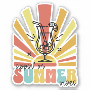 Sipping On Summer Vibes, Retro Sun, Cocktail Glass Sticker