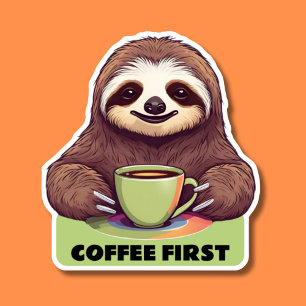 Sipping Sloth Coffee First Waterproof Sticker