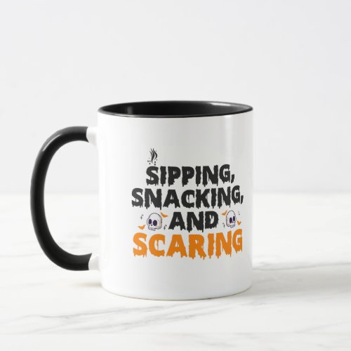 Sipping Snacking And Scaring Funny Halloween Cafe Mug