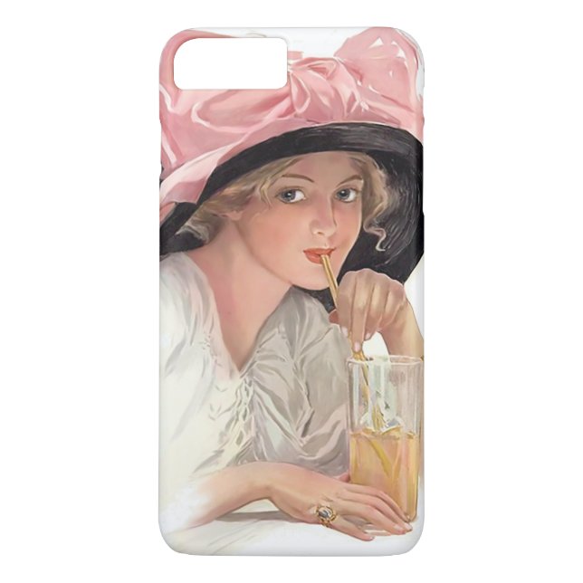 Sipping Soda Girl in Hat Case-Mate iPhone Case (Back)