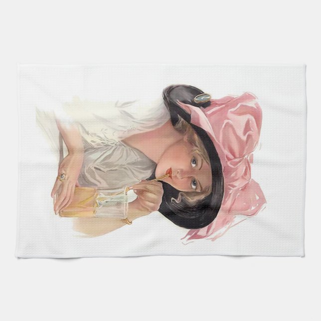 Sipping Soda Girl in Hat Towel (Horizontal)