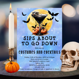 Sips About To Go Down Martini  Halloween Party Invitation
