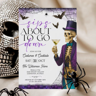 Sips About to Go Down Skeleton Halloween Party Invitation
