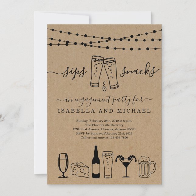 Sips and Snacks Beer and Appetizers Invitation (Front)
