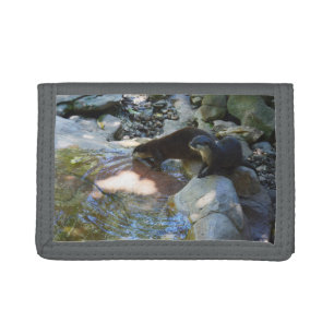 **"Sips by the Stream: Otters Drinking from River Tri-fold Wallet