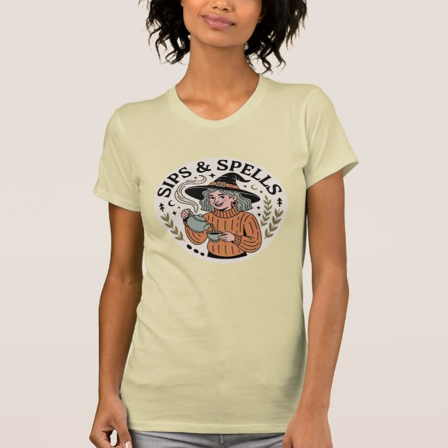Sips & Spells Cozy Autumn Witch T-Shirt (Front)