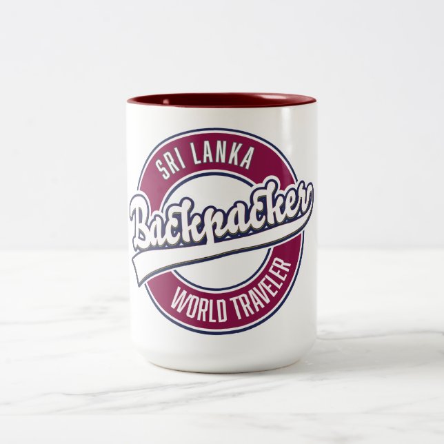 Sir backpacker world traveler retro logo Two-Tone coffee mug (Center)
