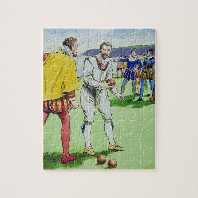 Sir Francis Drake (1540/3-96) playing bowls, from Jigsaw Puzzle (Vertical)
