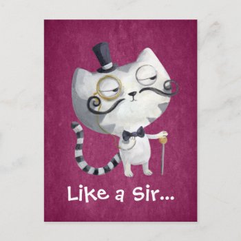 Sir Kitty Cat With Mustaches Postcard by partymonster at Zazzle
