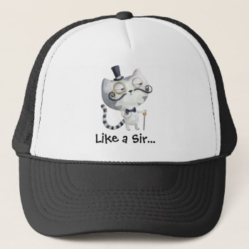Sir Kitty Cat With Mustaches Trucker Hat by partymonster at Zazzle