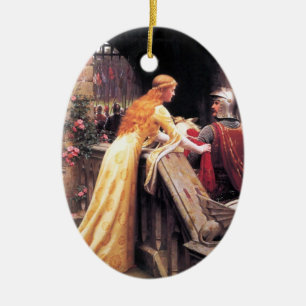 Sir Lancelot and Guinevere on the Stairs Ceramic Ornament