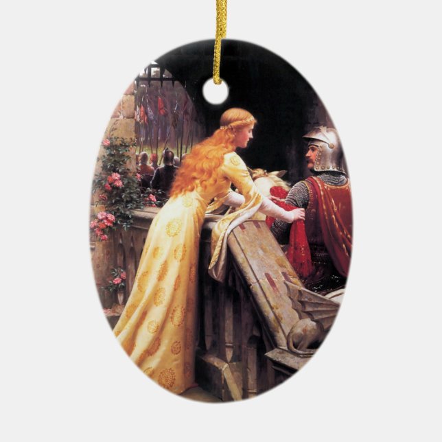 Sir Lancelot and Guinevere on the Stairs Ceramic Ornament (Front)