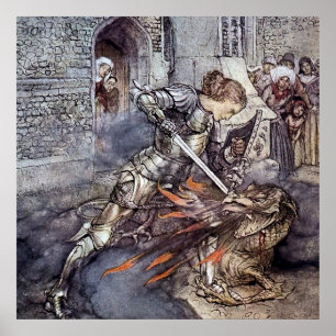 “Sir Lancelot Slays the Dragon” by Arthur Rackham Poster