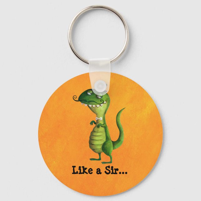 Sir T-rex with Moustaches Keychain (Front)