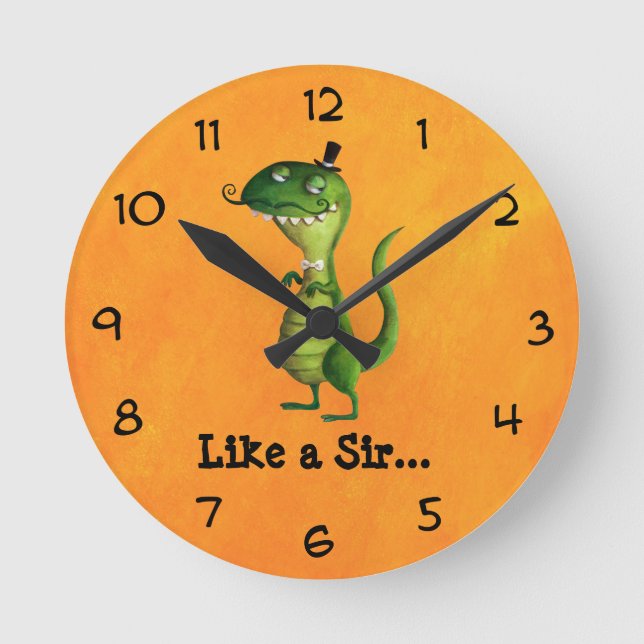 Sir T-rex with Moustaches Round Clock (Front)