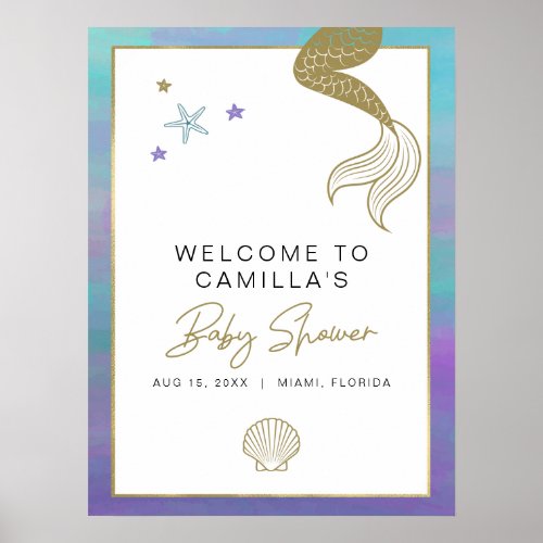 SIREN Mermaid Tropical Beach Baby Shower Welcome Poster