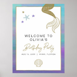 SIREN Mermaid Tropical Birthday Party Welcome  Poster