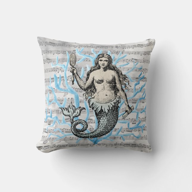 Siren of the Sea Collage Throw Pillow (Front)