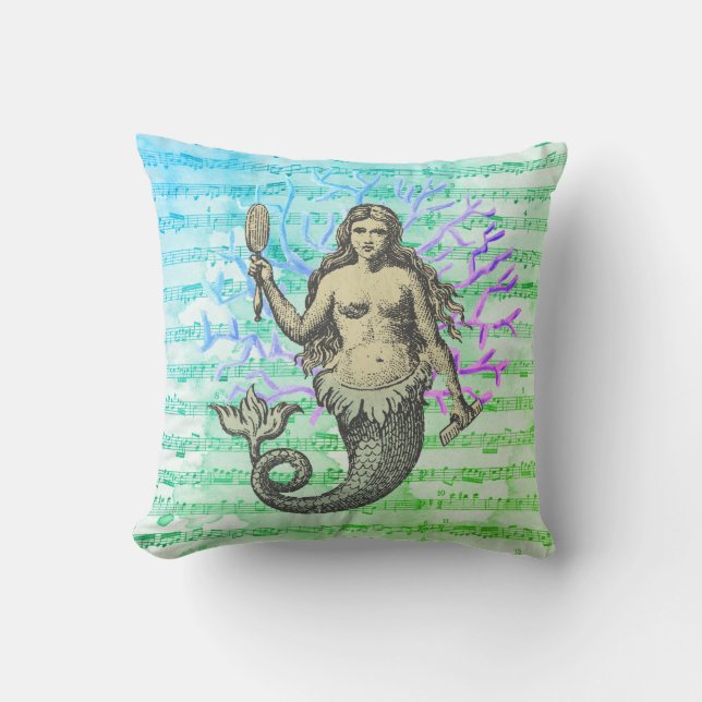 Siren of the Sea II Collage Throw Pillow (Front)