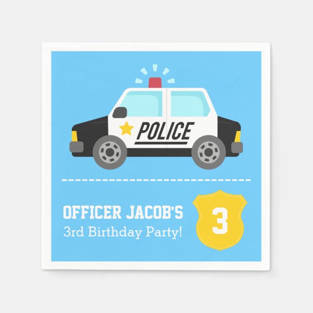 Siren Police Car Kids Birthday Party Napkins (Front)