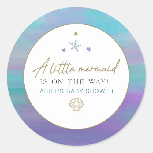 SIREN Purple Gold Mermaid Ocean Sea Baby Shower Classic Round Sticker