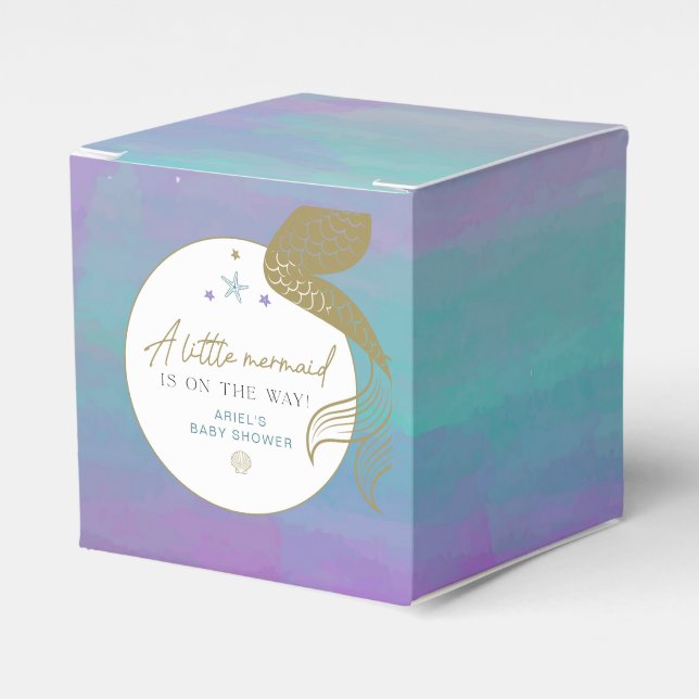 SIREN Purple Gold Mermaid Ocean Sea Baby Shower Favor Boxes (Front Side)