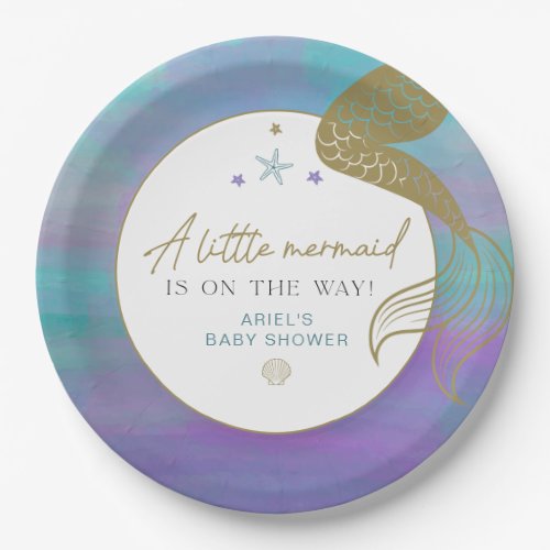 SIREN Purple Gold Mermaid Ocean Sea Baby Shower Paper Plates