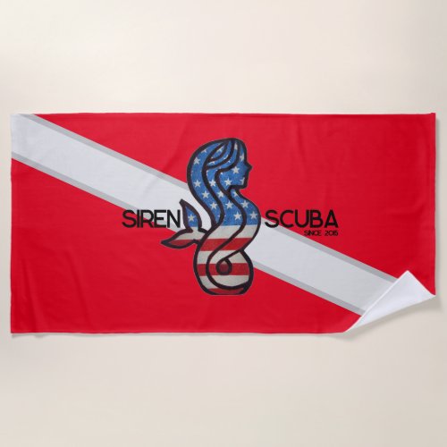 SIREN SCUBA _ PatriotDive Flag Beach Towel