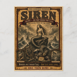 Siren, Vintage Circus Monster Postcard