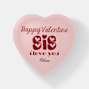 Sis I Love You Cute Cupid Typography Valentine Paperweight
