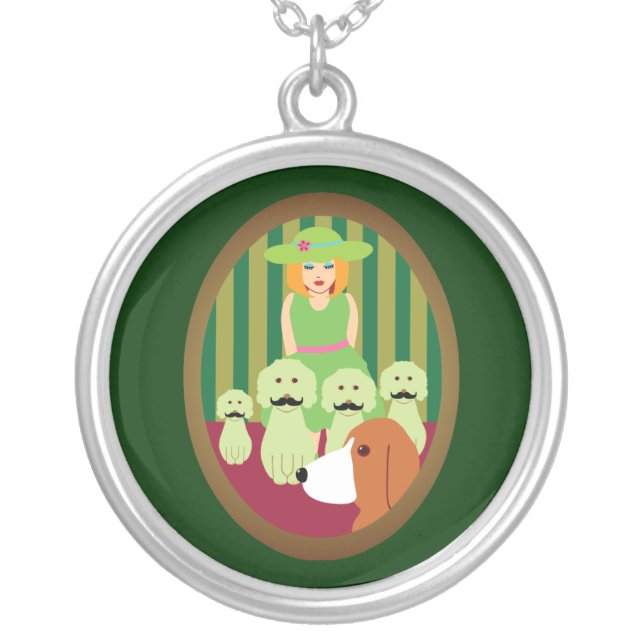 Sis & P and the Mustached Dogs of Mystery Silver Plated Necklace (Front)