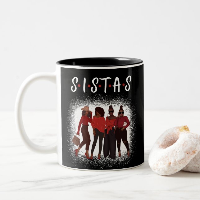Sistas Black Woman Together Black Girl Magic  Two-Tone Coffee Mug (With Donut)