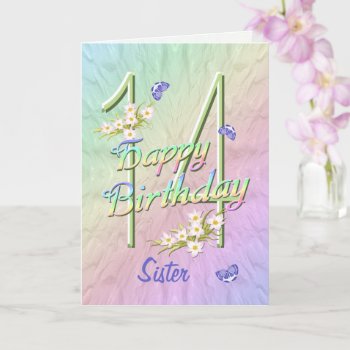 Sister 14th Birthday Butterfly Garden Card by anuradesignstudio at Zazzle