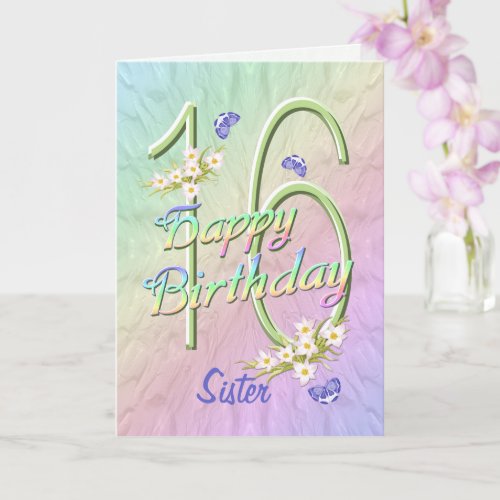 Sister 16th Birthday Butterfly Garden Card