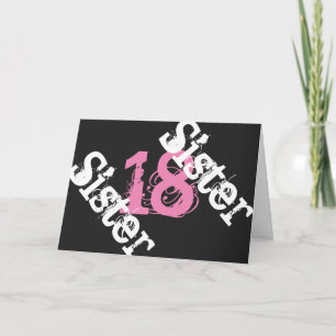 Sister, 18th birthday, white, pink on black. card